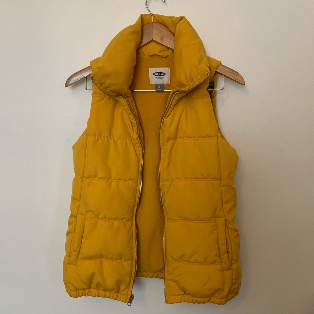Yellow fleece lined puffer vest